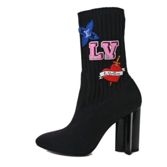 Louis Vuitton  Stretch Fabric LV Black Heart Sock Ankle Boots - Picture 1 of 15